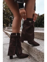 Ocieplane Botki Damskie Na Słupku Z Ozdobnym Paskiem Czekoladowe Luvielle