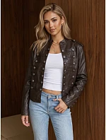 Dámska kožená bunda Napoleonka, hnedá, FashionStreet TY6042 Dámska kožená bunda Napoleonka, hnedá, FashionStreet TY6042