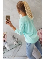 Blúzka s 3D grafikou mačky v mätovej farbe Blúzka s 3D grafikou mačky v mätovej farbe