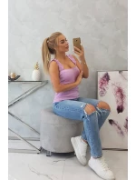 Blúzka bez ramienok s volánikmi vo fialovej farbe Blúzka bez ramienok s volánikmi vo fialovej farbe