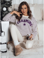 Dámsky pruhovaný sveter v ecru-fialovej farbe AURORA