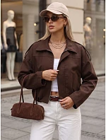 Krátka dámska prechodová látková bunda, hnedá, FashionStreet TY5956