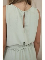 Krátky overal s ozdobnou čipkou tmavej mentolovej farby