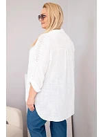 Dámske bavlnené tričko s golierom a čipkovou vložkou v bielej farbe