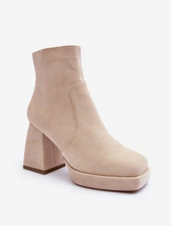 Zamszowe Botki Na Masywnym Obcasie Jasnobeżowe Abnous