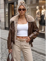 Dámska zimná bunda z ekokože s kožušinou, hnedá, FashionStreet TY5708 Dámska zimná bunda z ekokože s kožušinou, hnedá, FashionStreet TY5708