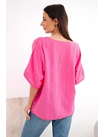 Dámska bavlnená blúzka oversize s krátkymi rukávmi ružová Dámska bavlnená blúzka oversize s krátkymi rukávmi ružová