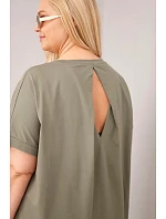 Dámske Plus veľkosť bavlnená blúzka s krátkym rukávom Khaki