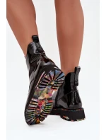 Lakierowane Botki Damskie Z Naturalnej Skóry Ocieplane Artiker 57C0166 Czarne