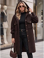 Dámsky dlhý kabát z ovčej kože s kapucňou, čokoládovo hnedý, FashionStreet NY0797 Dámsky dlhý kabát z ovčej kože s kapucňou, čokoládovo hnedý, FashionStreet NY0797