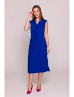 S410 Šaty áčkového strihu so zaväzovaním a výstrihom do V - kráľovská modrá
