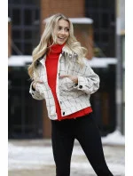 Krátka károvaná košeľová bunda vo farbe ecru (AG3-1839)