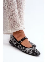 Eko Zamszowe Baleriny Ozdobione Dżetami Czarne Tinara