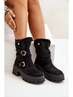 Botki Damskie Na Masywnym Obcasie Z Klamrami I Paskiem Czarne Nerelisa