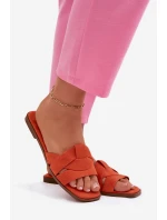 Dámské ploché nazouváky s pásky Eko semiš Oranžové Florane
