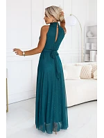 636-4 VERONICA – luxusné dlhé šaty s brokátovým detailom a elegantným strihom – zelené 636-4 VERONICA – luxusné dlhé šaty s brokátovým detailom a elegantným strihom – zelené