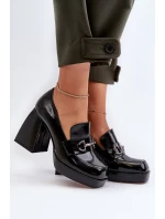 Dámske lakované topánky na vysokom podpätku Black D&A