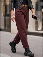 Dámske džínsy s vysokým pásom, strih mom fit, s opaskom, bordové, FashionStreet UY3121 Dámske džínsy s vysokým pásom, strih mom fit, s opaskom, bordové, FashionStreet UY3121
