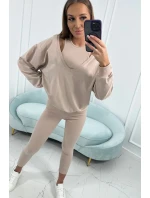 3-dielny set blúzka + top + legíny svetlo béžová