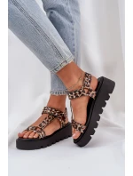 Zdobione Sandały Na Platformie Panterka Brązowe Tatellia