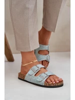 Materiałowe Klapki Na Korkowej Podeszwie Z Klamrami Miętowe Atera