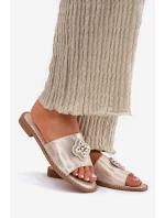 Klapki Damskie Na Płaskim Obcasie Z Ozdobnym Detalem S.Barski KV51-087 Złote