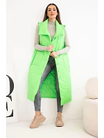 Dámska prešívaná dlhá vesta s vreckami a stojacím golierom neónovo zelená