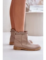 Niskie Botki Damskie Na Płaskim Obcasie Skórzane Lewski 3624 Beżowe