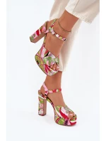 Wzorzyste Sandały Na Słupku I Platformie Różowo-Zielone Slaria