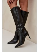 Dámské kozačky na podpatku s páskem černé Lisanne