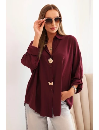 Dámska košeľa s viskózou, ozdobnými gombíkmi a golierom slivka