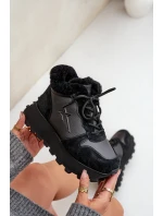 Skórzane Sneakersy Trapery Damskie Z Futerkiem Na Platformie Big Star OO274A329 Czarne