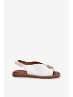 Płaskie Eleganckie Sandały Z Ozdobą Białe Iseliria