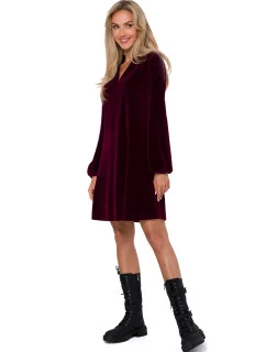 Dámske zamatové šaty M767 bordová - MOE