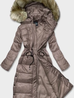 Dámska dlhá prešívaná bunda vo farbe cappuccino (H-201)