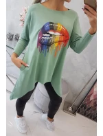 Oversize blúzka s potlačou dúhových pier tmavo mätová Oversize blúzka s potlačou dúhových pier tmavo mätová