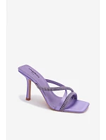 Dámské lodičky na podpatku s pásky a kamínky fialové Karima