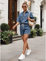 Dámska súprava s džínsovou košeľou a modrými šortkami FashionStreet AY1207