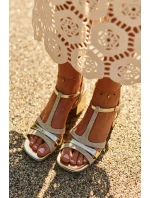 Sandały Damskie Na Słupku Z Eko Skóry Złote Lyana Sandały Damskie Na Słupku Z Eko Skóry Złote Lyana