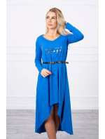 Šaty s ozdobným opaskom a nápisom fialovo-modrá
