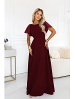 694-3 MIRELLA Elegantné maxi šaty so rozšírenou sukňou a flitrovými rukávmi – vínová 694-3 MIRELLA Elegantné maxi šaty so rozšírenou sukňou a flitrovými rukávmi – vínová