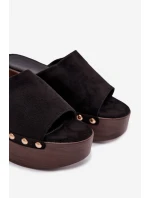 Dámské nazouváky na platformě se zlatými přezkami Eko semiš Černé Helivina