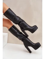 Topánky na podpätku a platforme z čiernej ekokože Felilorn