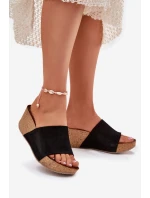 Zazoo 40311 Zamszowe Klapki Damskie Na Korkowym Koturnie Czarne