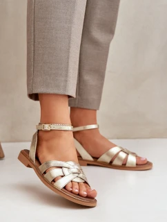 Skórzane Sandały Damskie Na Płaskim Obcasie Zazoo 3688 Złote