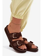 Dámské pantofle se zlatými sponami Čokoládové Pelorin