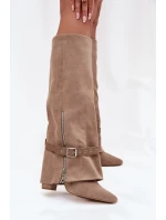 Čižmy na podpätku 2502A-1 khaki - Krok vo veľkom štýle