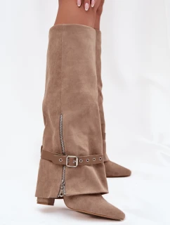 Čižmy na podpätku 2502A-1 khaki - Krok vo veľkom štýle