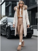 Dámska prešívaná zimná bunda s kožušinou ecru FashionStreet TY5510
