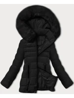 Prešívaná prechodná bunda s kožušinou na kapucni S'west black (B8301-1) Prešívaná prechodná bunda s kožušinou na kapucni S'west black (B8301-1)